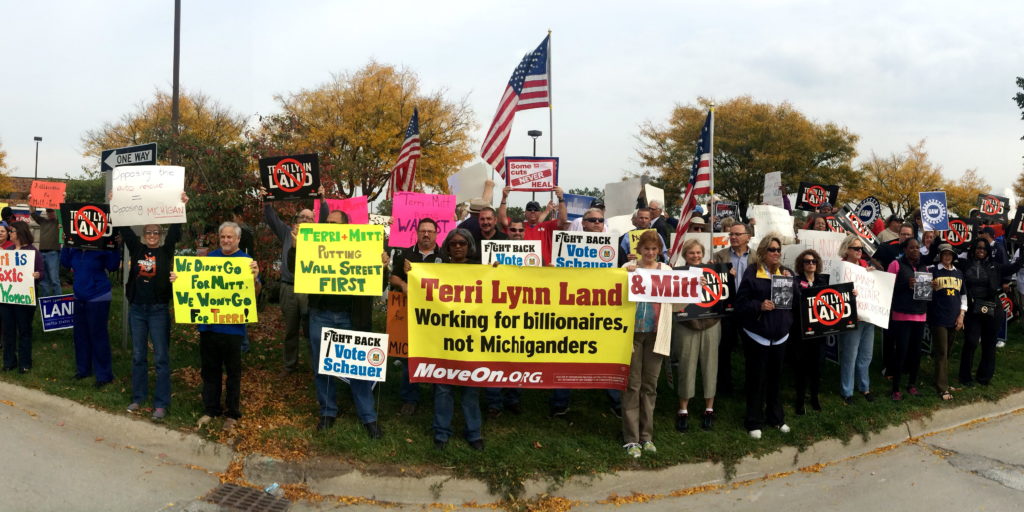 Voters protest Mitt Romney & Terri Lynn Land's 1% Agenda