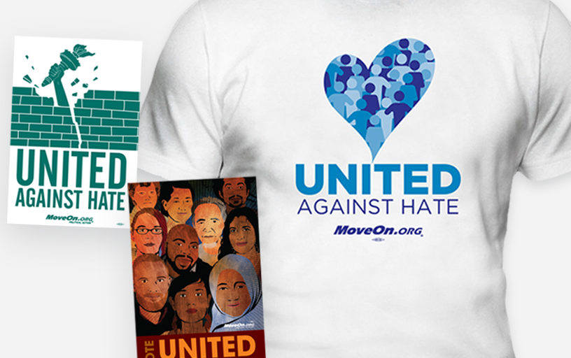 MoveOn Store: United Against Hate stickers, shirts and more.