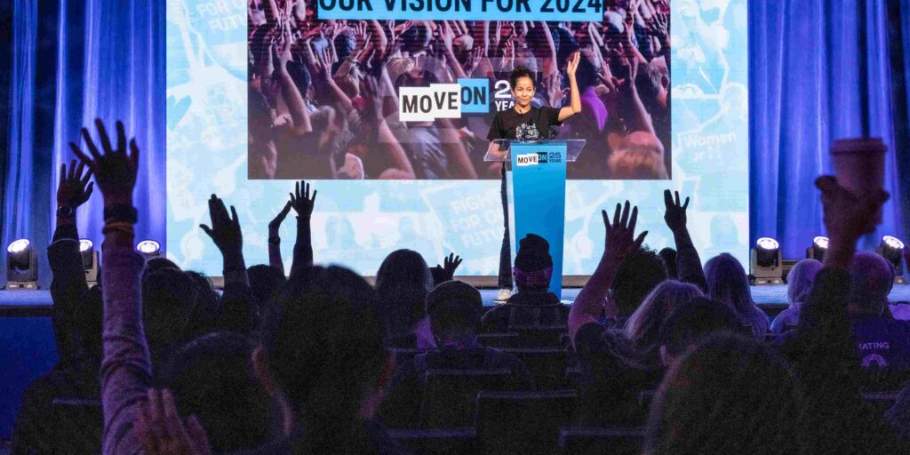 MoveOn Executive Director Rahna Epting shares the election plan for 2024. Credit: MoveOn