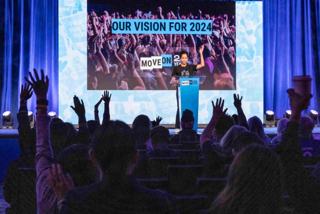 MoveOn Executive Director Rahna Epting shares the election plan for 2024. Credit: MoveOn