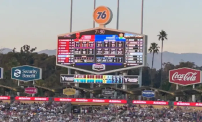 A picture of the scoreboard at Dodgers Stadium.